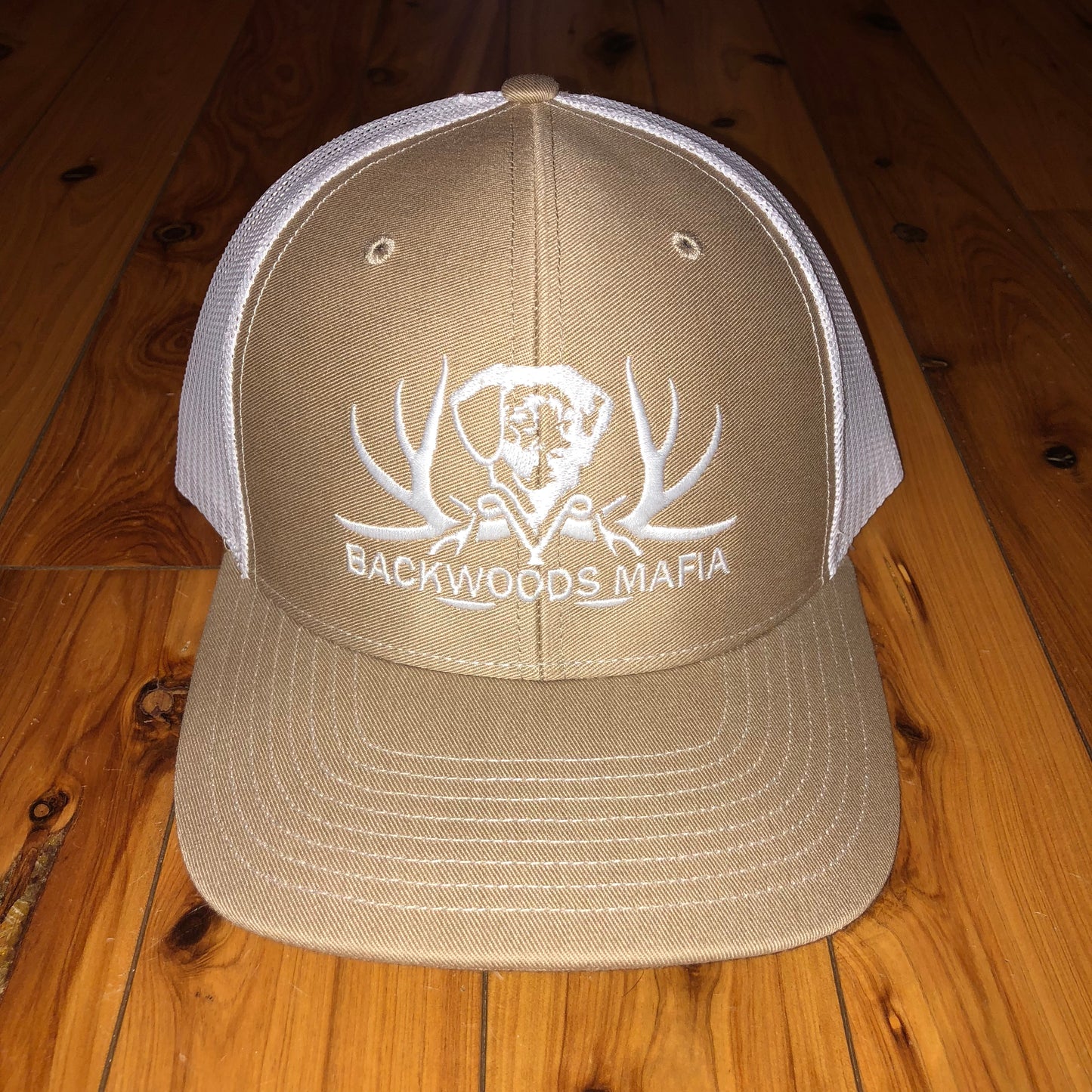 Khaki/White and White Logo Snapback