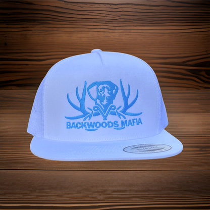 Backwoods Mafia Original Logo Solid White/Teal Logo Tall Trucker