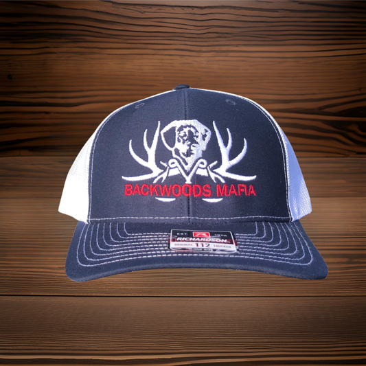 Navy/White with White and Red Logo Snapback