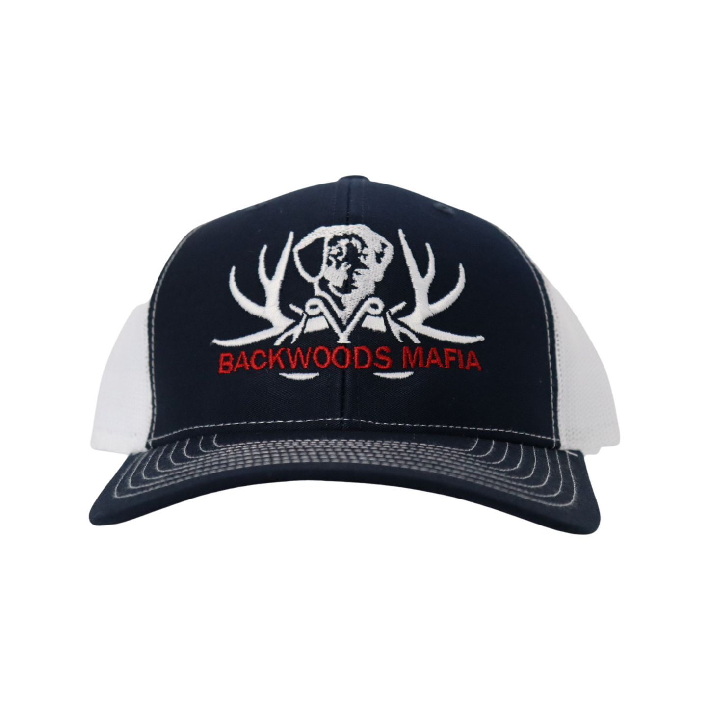 Navy/White with White and Red Logo Snapback